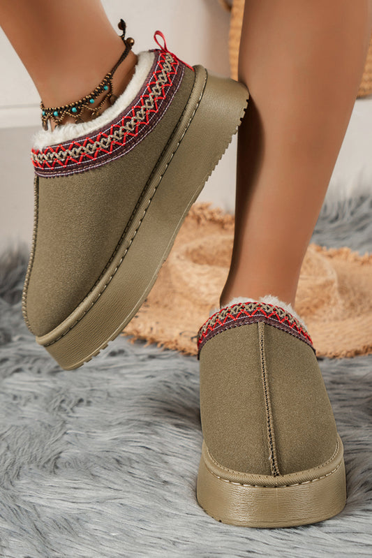 Sage Green Contrast Print Suede Plush Lined Snow Boots-Bella Boutique Collective