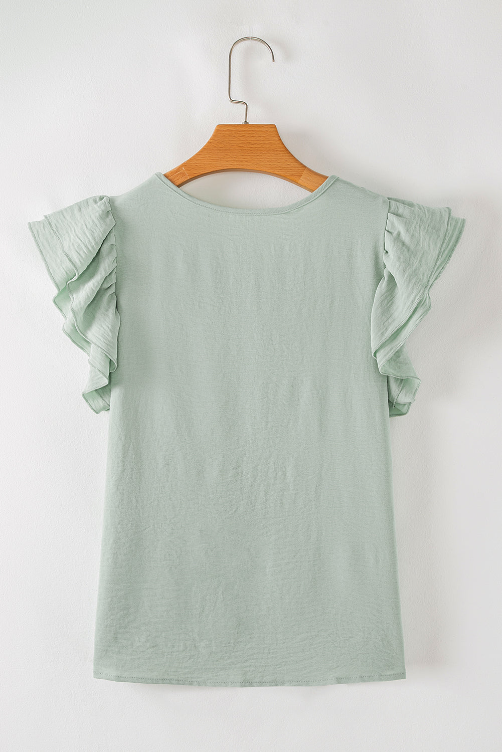 Clearly Aqua Solid Color Ruffled Short Sleeve Casual Blouse-Bella Boutique Collective