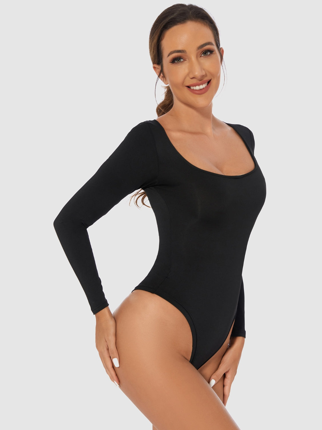 Full Size Scoop Neck Long Sleeve Bodysuit-Bella Boutique Collective