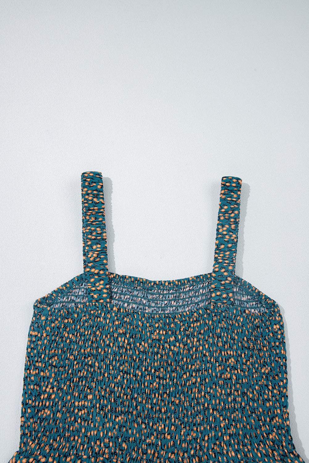 Green Floral Print Smocked High Waist Square Neck Jumpsuit-Bella Boutique Collective