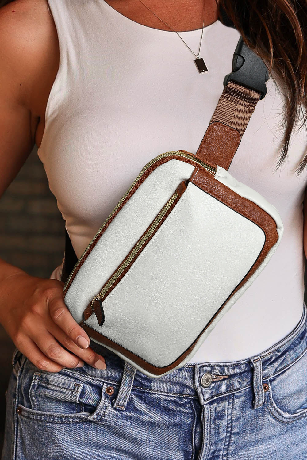White Adjustable Strap Mini PU Leather Crossbody Bag-Bella Boutique Collective