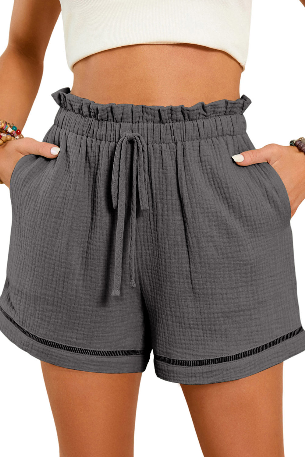 Dark Grey Cotton Gauze Paperbag Shorts-Bella Boutique Collective