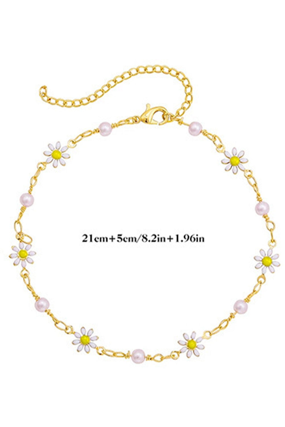 Gold Daisy & Pearl Chain Anklet-Bella Boutique Collective