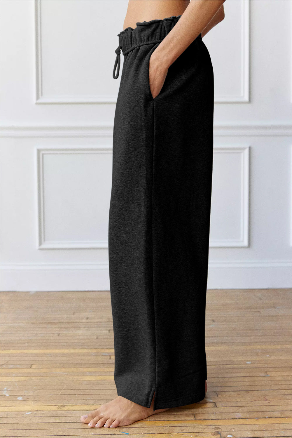 Black Elastic High Waist Drawstring Sweatpants-Bella Boutique Collective