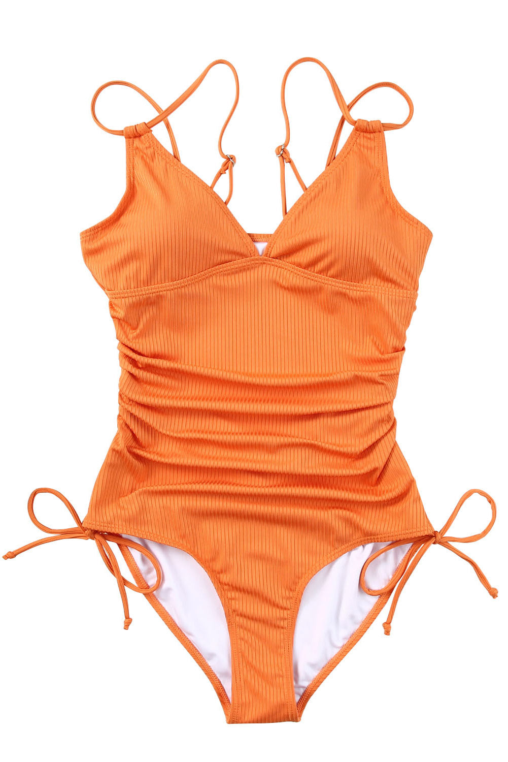 Orange Adjustable Straps Ribbed Knit One Piece Swimsuit-Bella Boutique Collective