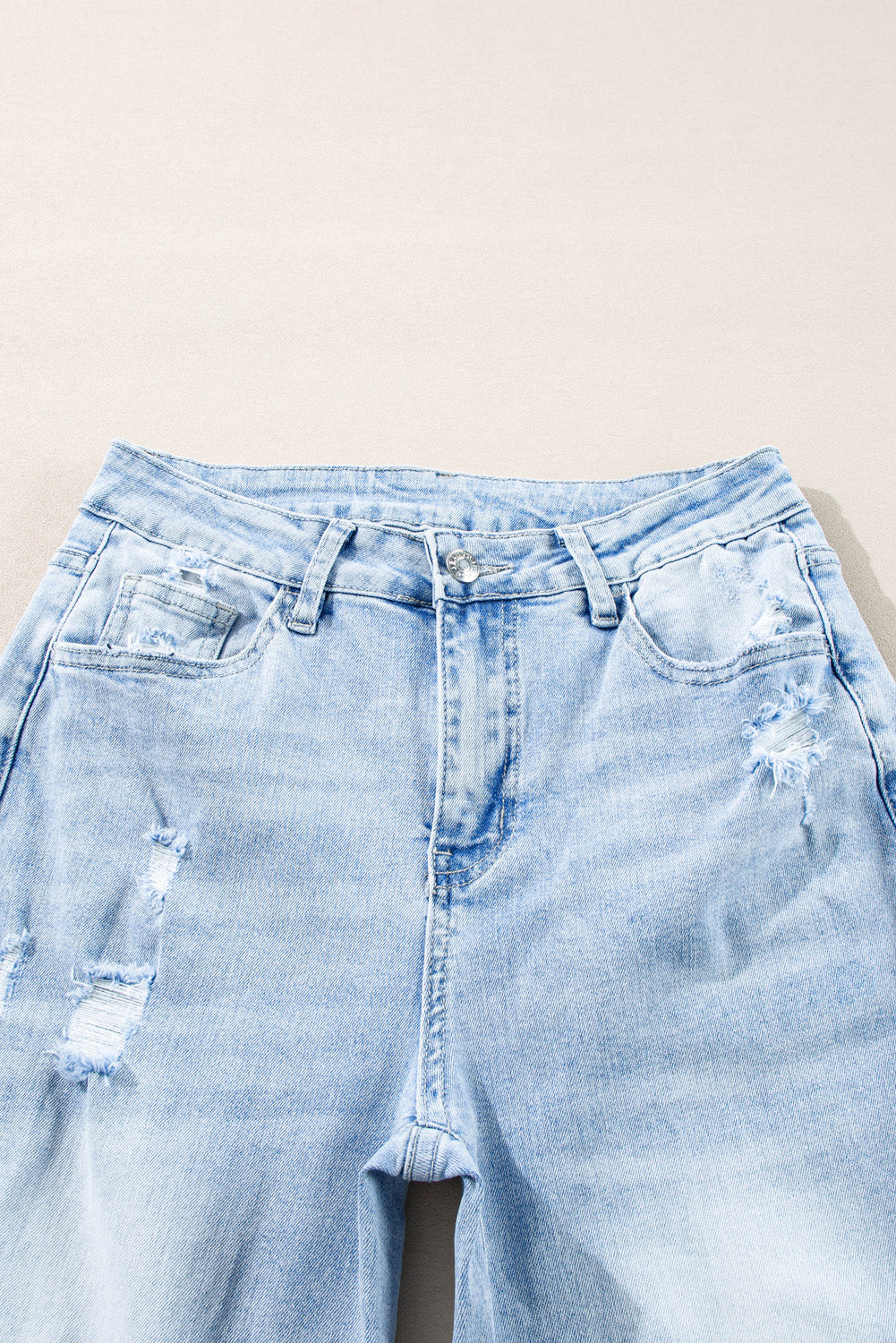 Beau Blue Light Wash Distressed Straight Jeans-Bella Boutique Collective