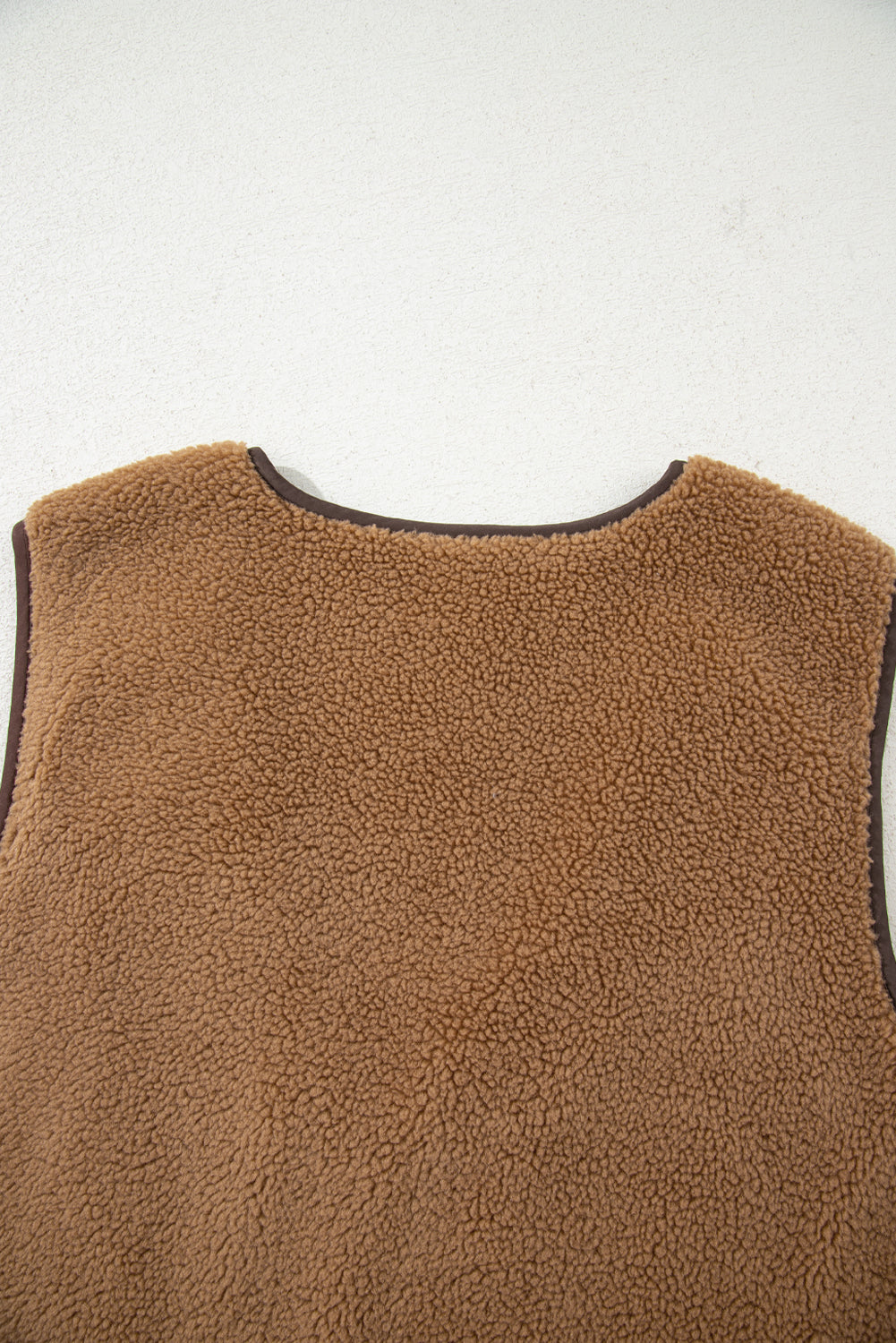 Light French Beige Contrast Trim Tie Front Sherpa Vest-Bella Boutique Collective