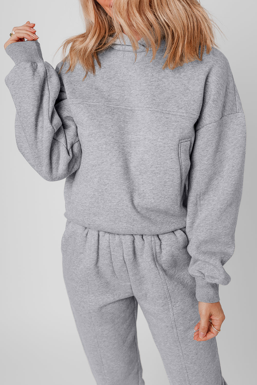 Gray Solid Exposed Seams Hoodie and Joggers Activewear Set-Bella Boutique Collective