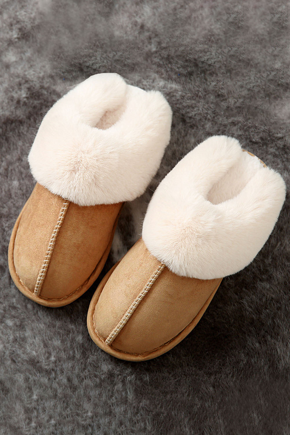 Camel Plush Suede Winter Home Slippers-Bella Boutique Collective