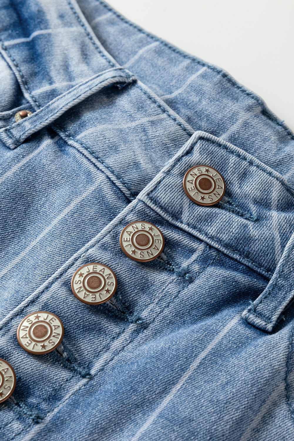 Beau Blue Multi Buttons Pinstripe Wide Leg Jeans-Bella Boutique Collective