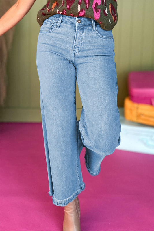 Myosotis Acid Washed High Rise Cropped Wide Leg Jeans-Bella Boutique Collective