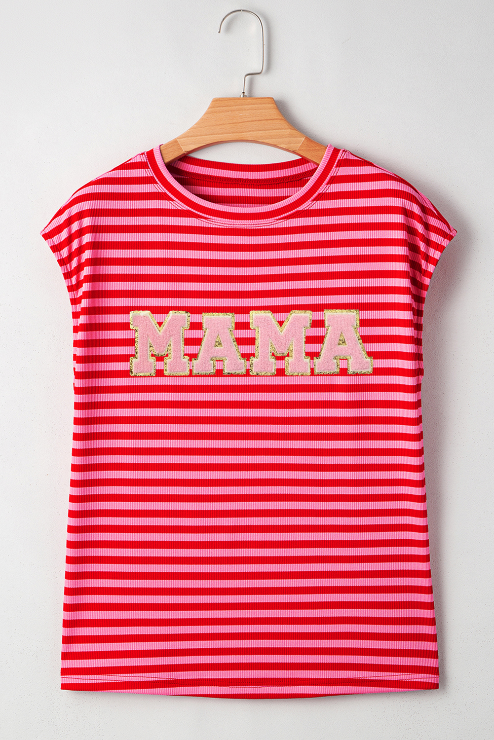 Red Stripe MAMA Graphic Cap Sleeve T Shirt-Bella Boutique Collective