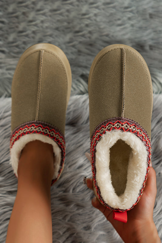 Sage Green Contrast Print Suede Plush Lined Snow Boots-Bella Boutique Collective