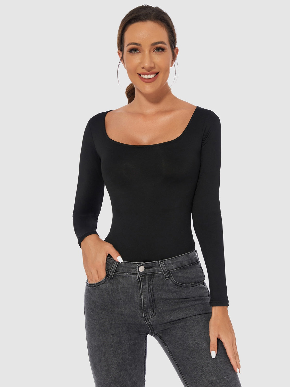 Full Size Scoop Neck Long Sleeve Bodysuit-Bella Boutique Collective