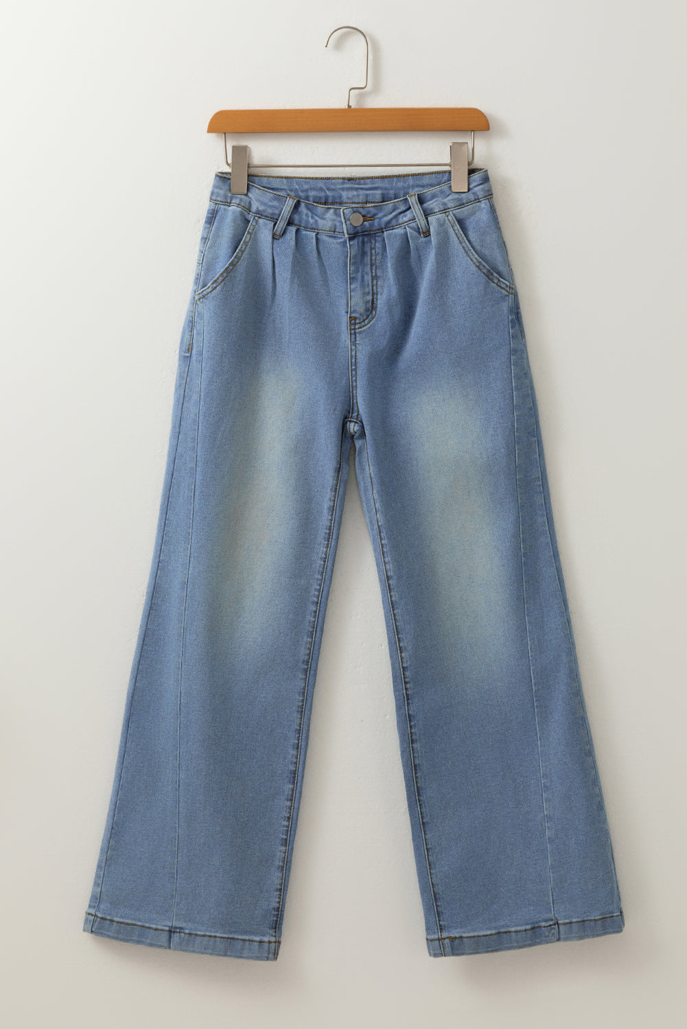 Ashleigh Blue Washed Pleated Detail Wide Leg Jeans-Bella Boutique Collective