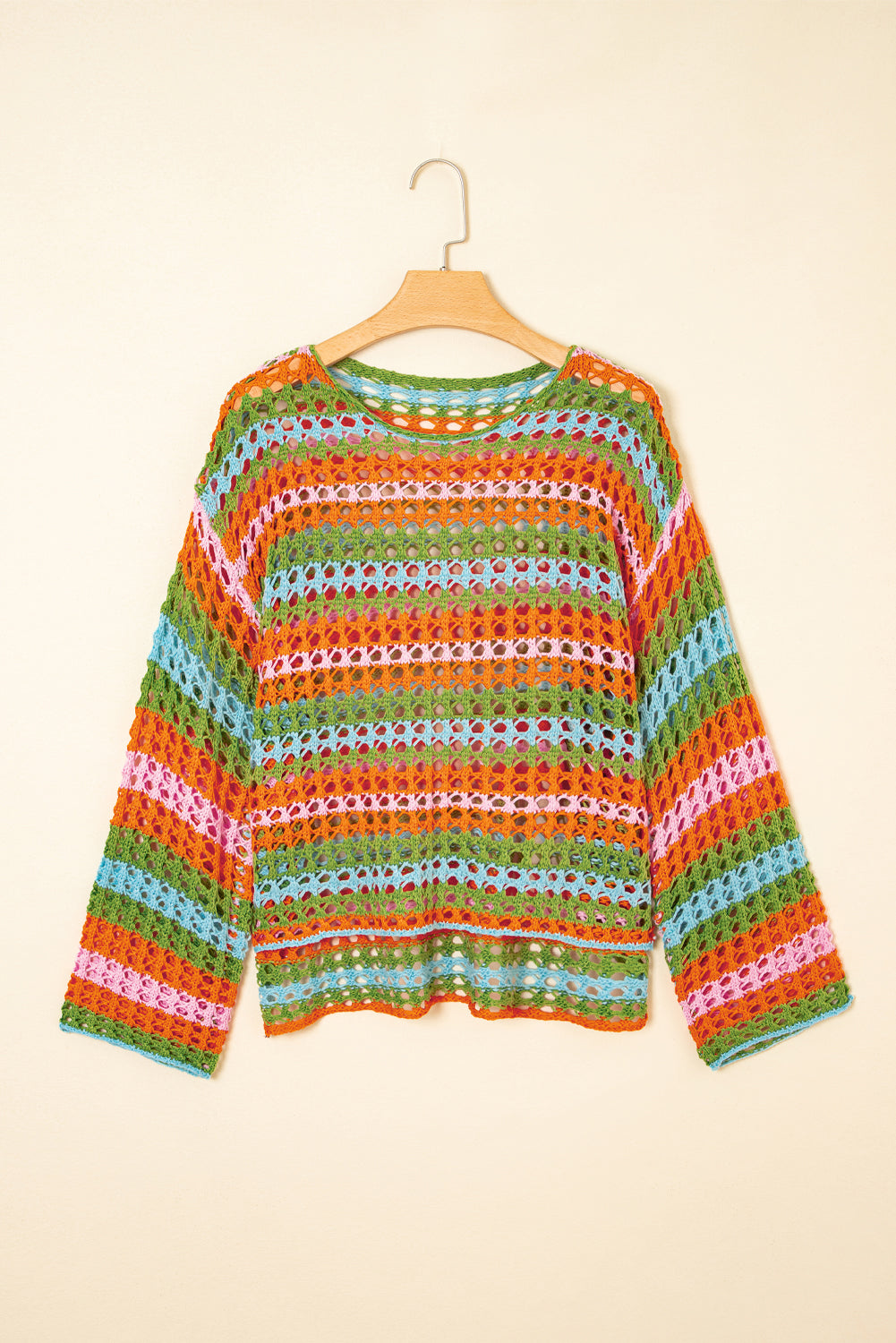 Carrot Multi Stripe Open Knit Sweater Beach Cover Up-Bella Boutique Collective