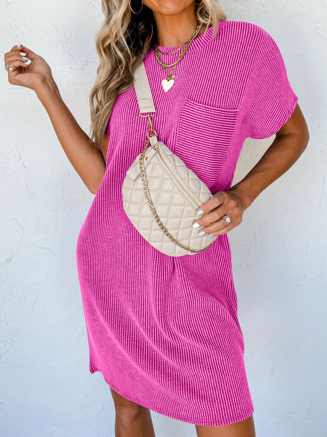 Lovelet Round Neck Short Sleeve Mini Dress-Bella Boutique Collective