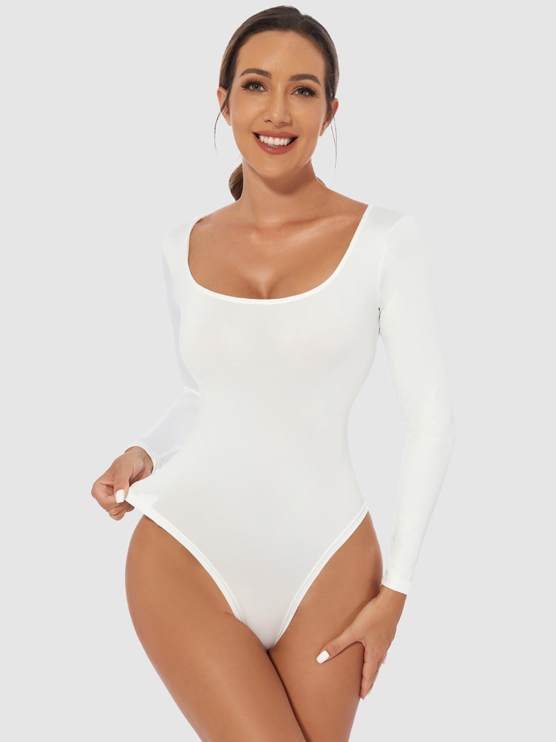 Full Size Scoop Neck Long Sleeve Bodysuit-Bella Boutique Collective