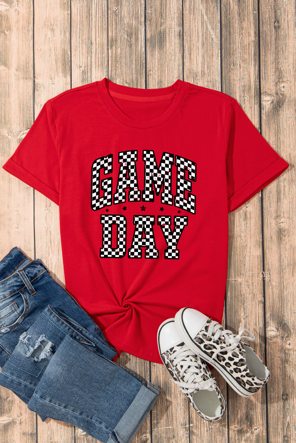 Red Checkered Game Day Graphic T Shirt-Bella Boutique Collective