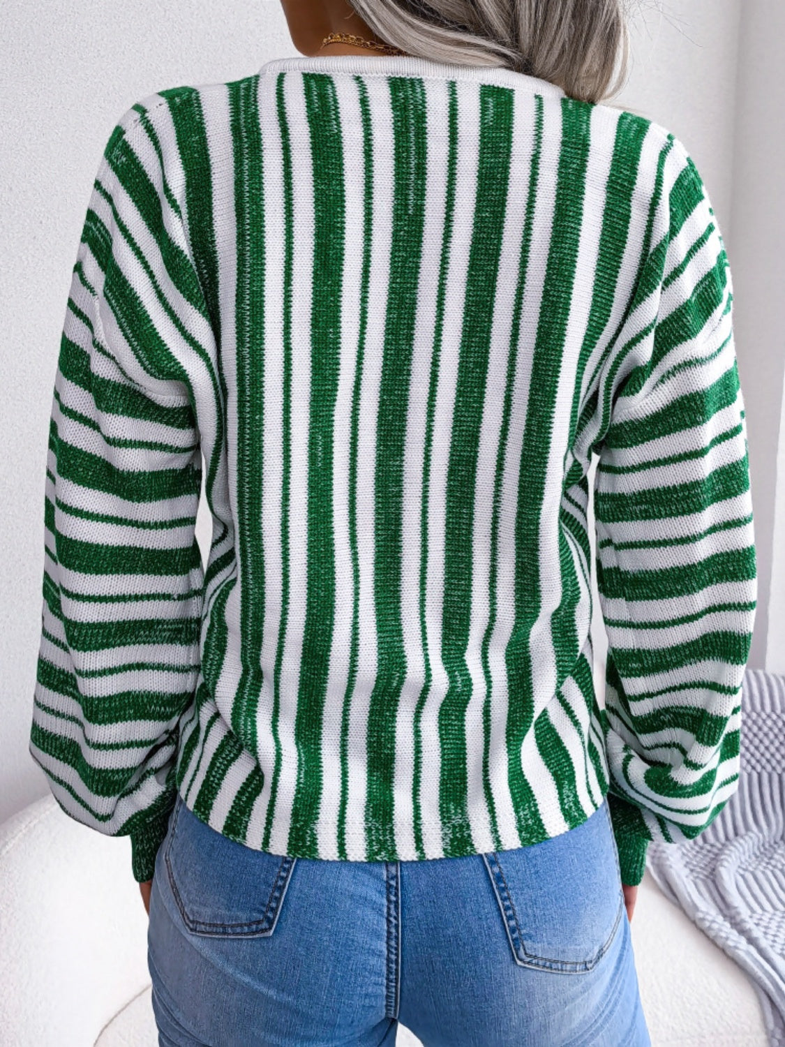 Striped Lace-Up Long Sleeve Sweater-Bella Boutique Collective