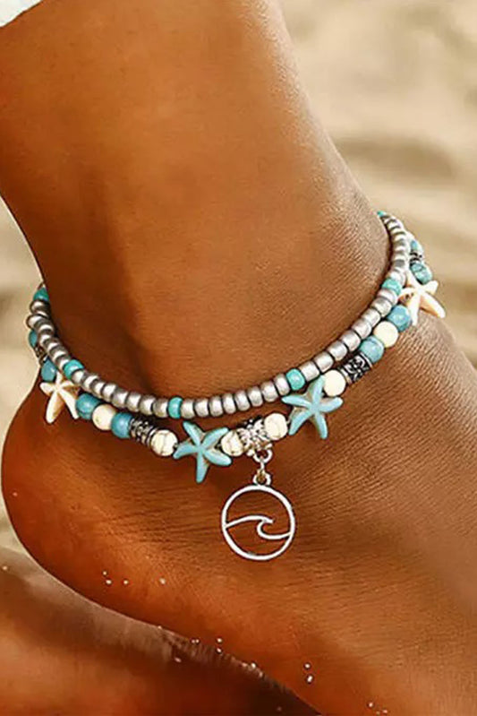 Sky Blue Beach Double Anklet-Bella Boutique Collective