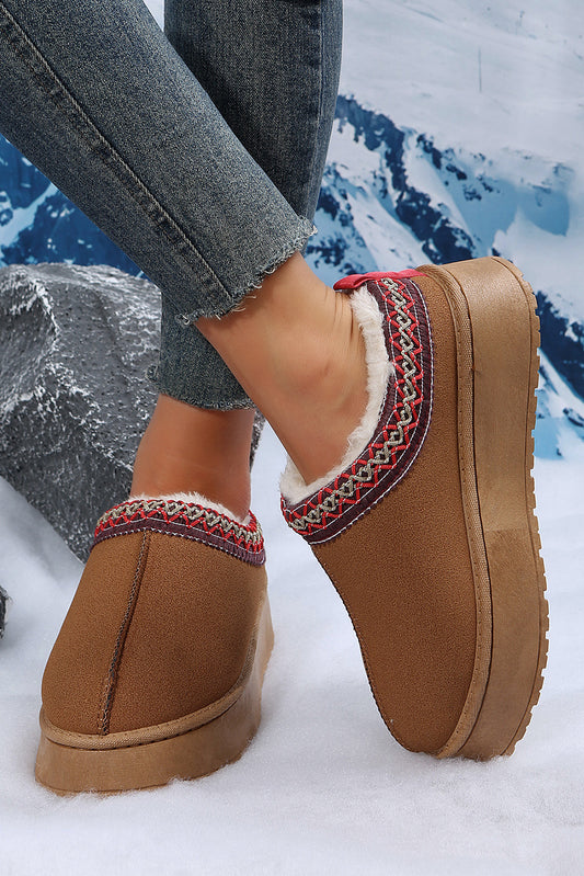 Chestnut Contrast Print Suede Plush Lined Snow Boots-Bella Boutique Collective