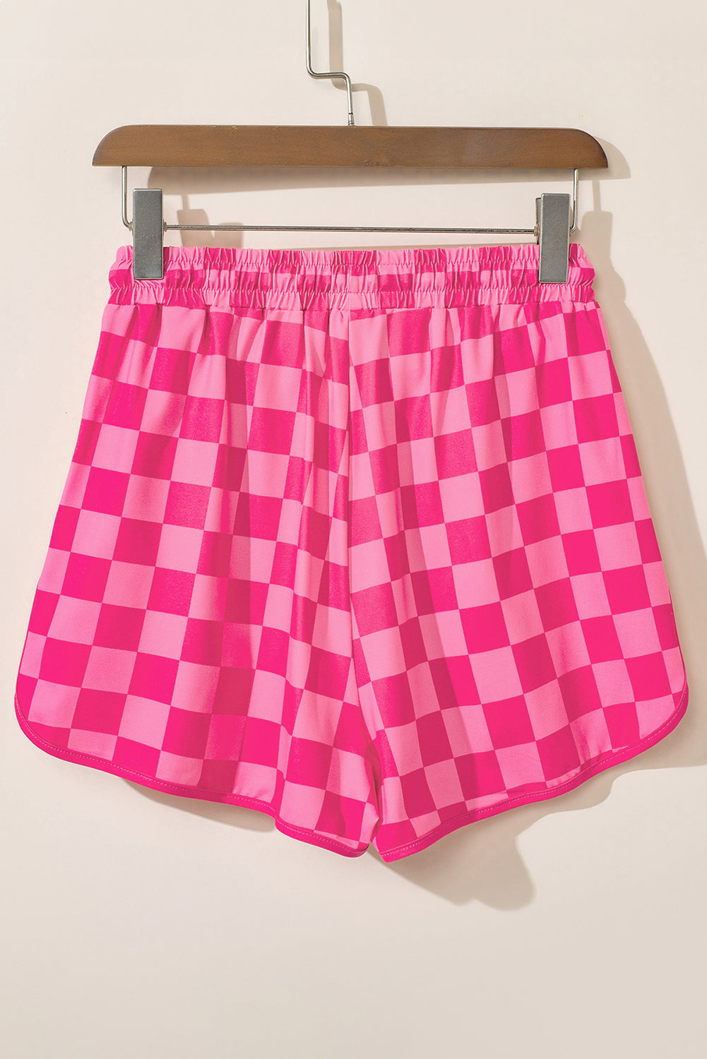 Rose Checkered Drawstring Elastic Waist Casual Shorts-Bella Boutique Collective