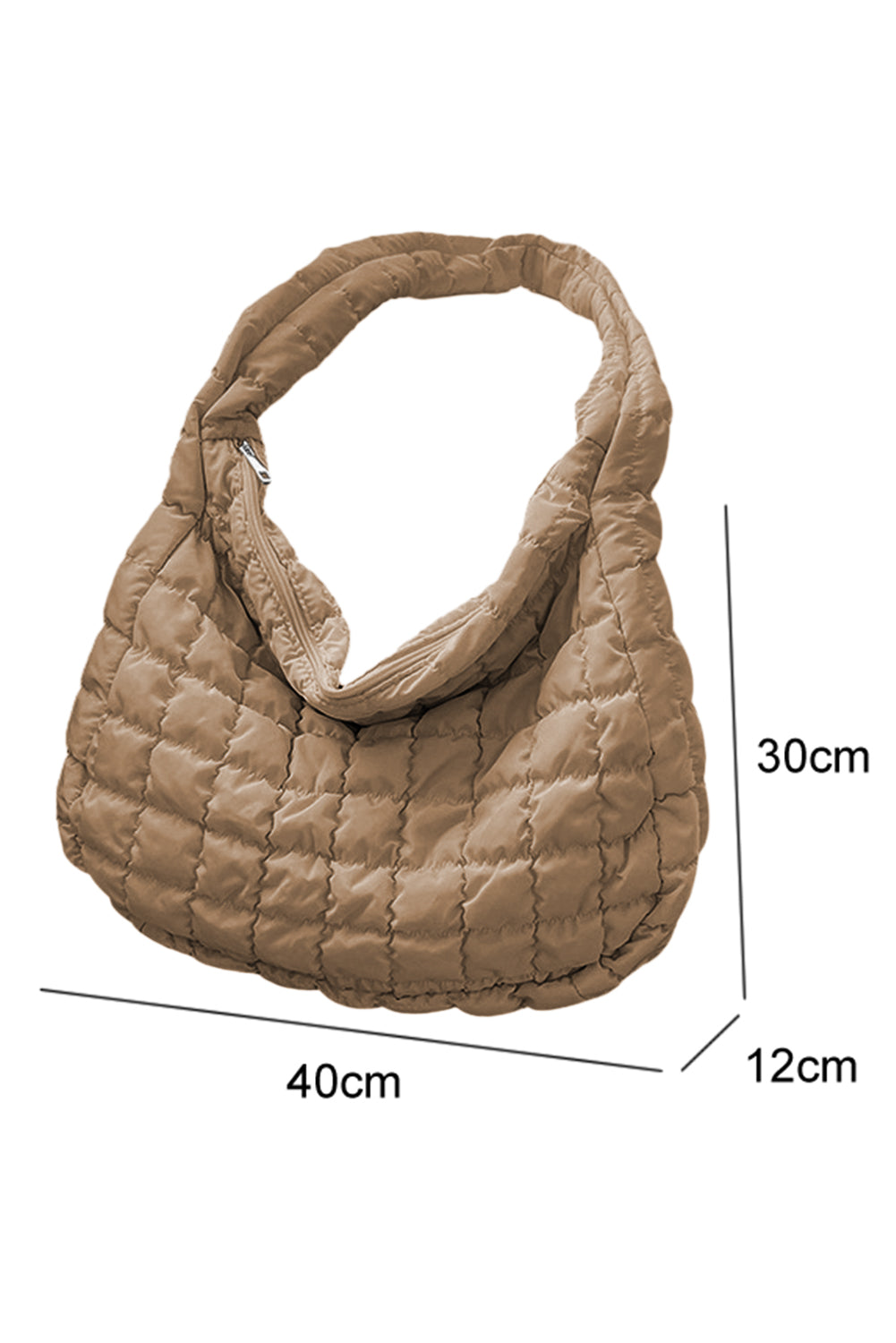Light French Beige Quilted Zipper Large Shoulder Bag-Bella Boutique Collective