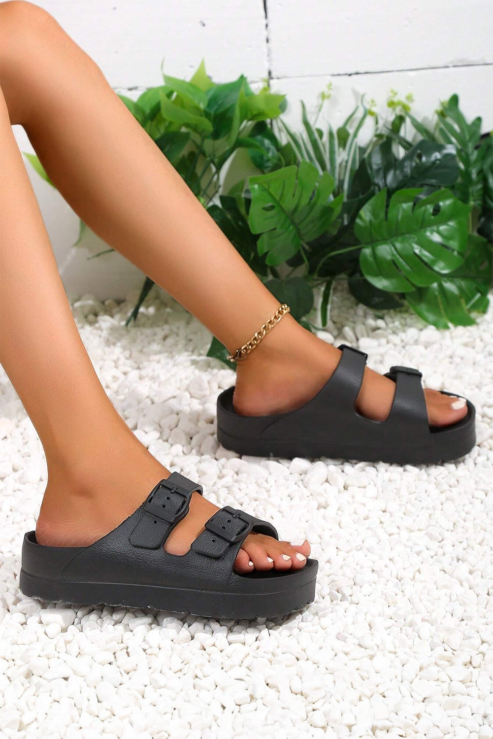 Black Double-buckle EVA Slippers-Bella Boutique Collective