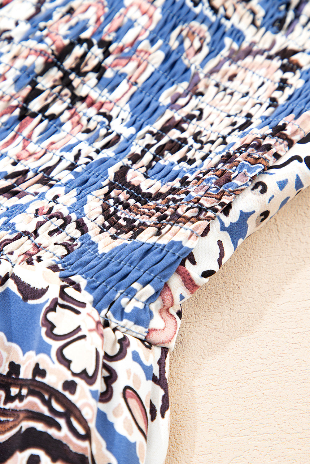 Blue Paisley Print Twist Detail Smocked Back Spaghetti Straps Long Dress-Bella Boutique Collective