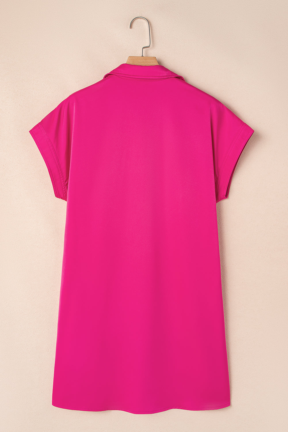 Rose Red Buttoned Collar Shift T-shirt Mini Dress-Bella Boutique Collective