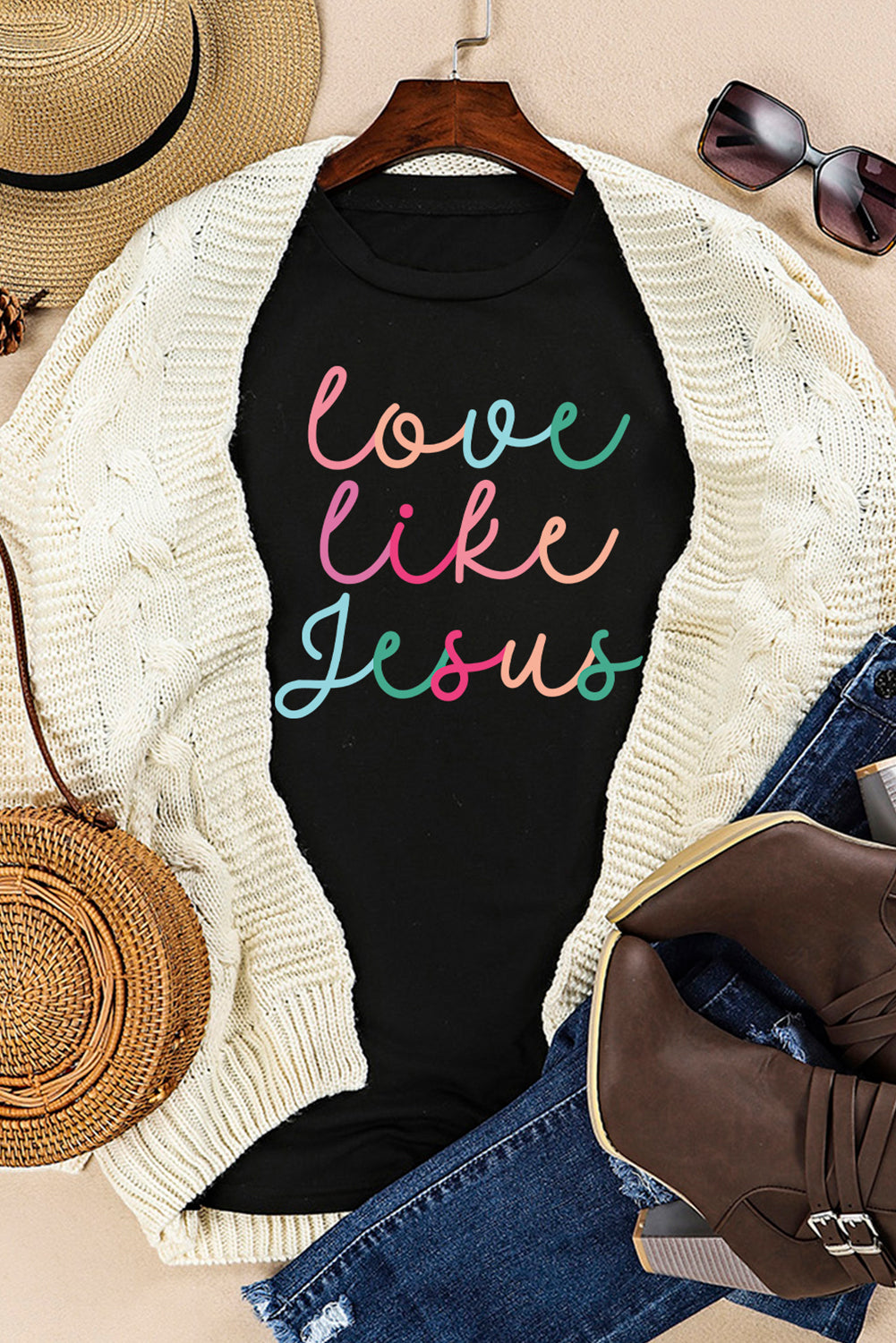 Black Love Like Jesus Crew Neck Graphic Tee-Bella Boutique Collective