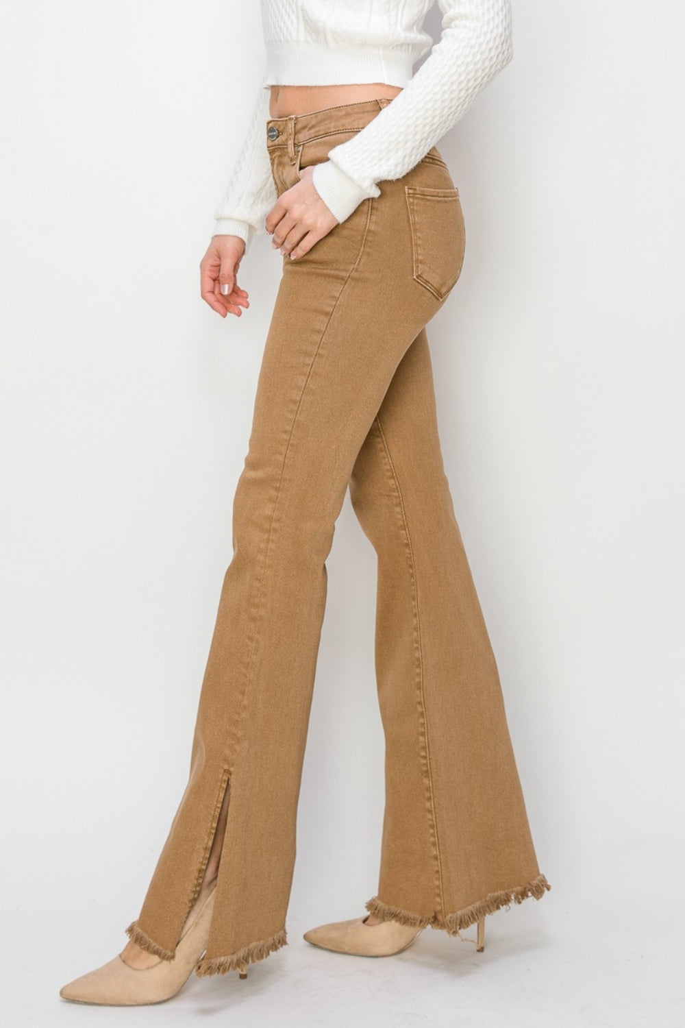 RISEN Bailey Full Size High Waist Side Slit Flare Jeans-Bella Boutique Collective