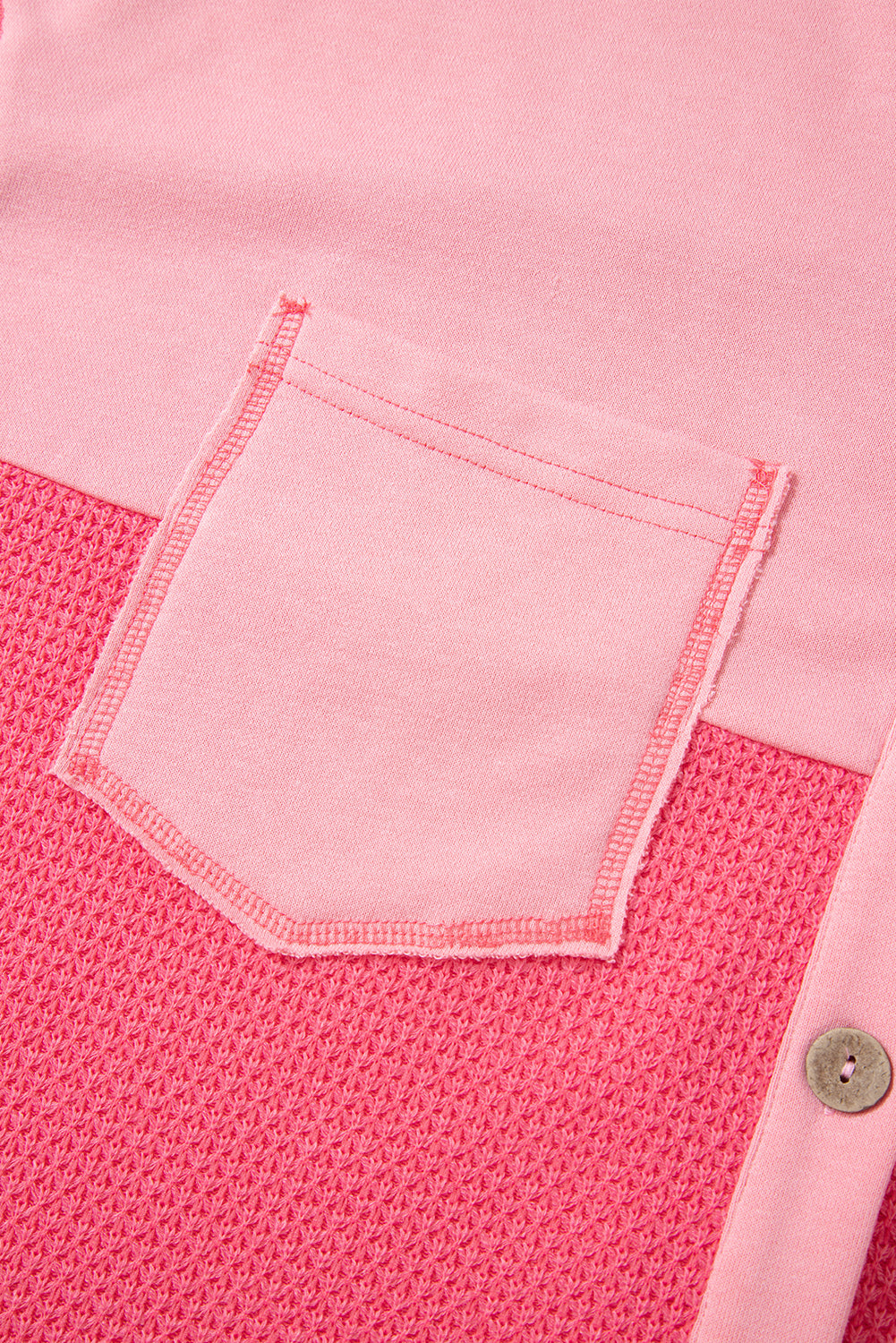 Peach Blossom Two Tone Contrast Waffle Knit Buttoned Loose Shacket-Bella Boutique Collective