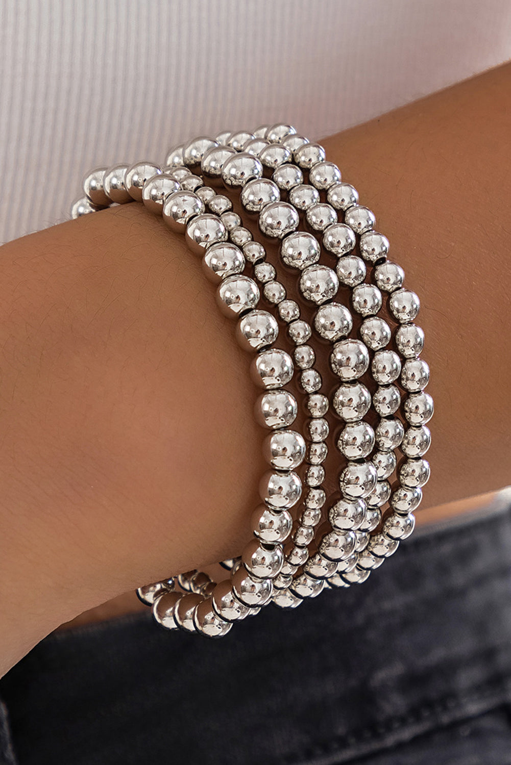 Silvery 5pcs/set Beaded Bracelet Set-Bella Boutique Collective