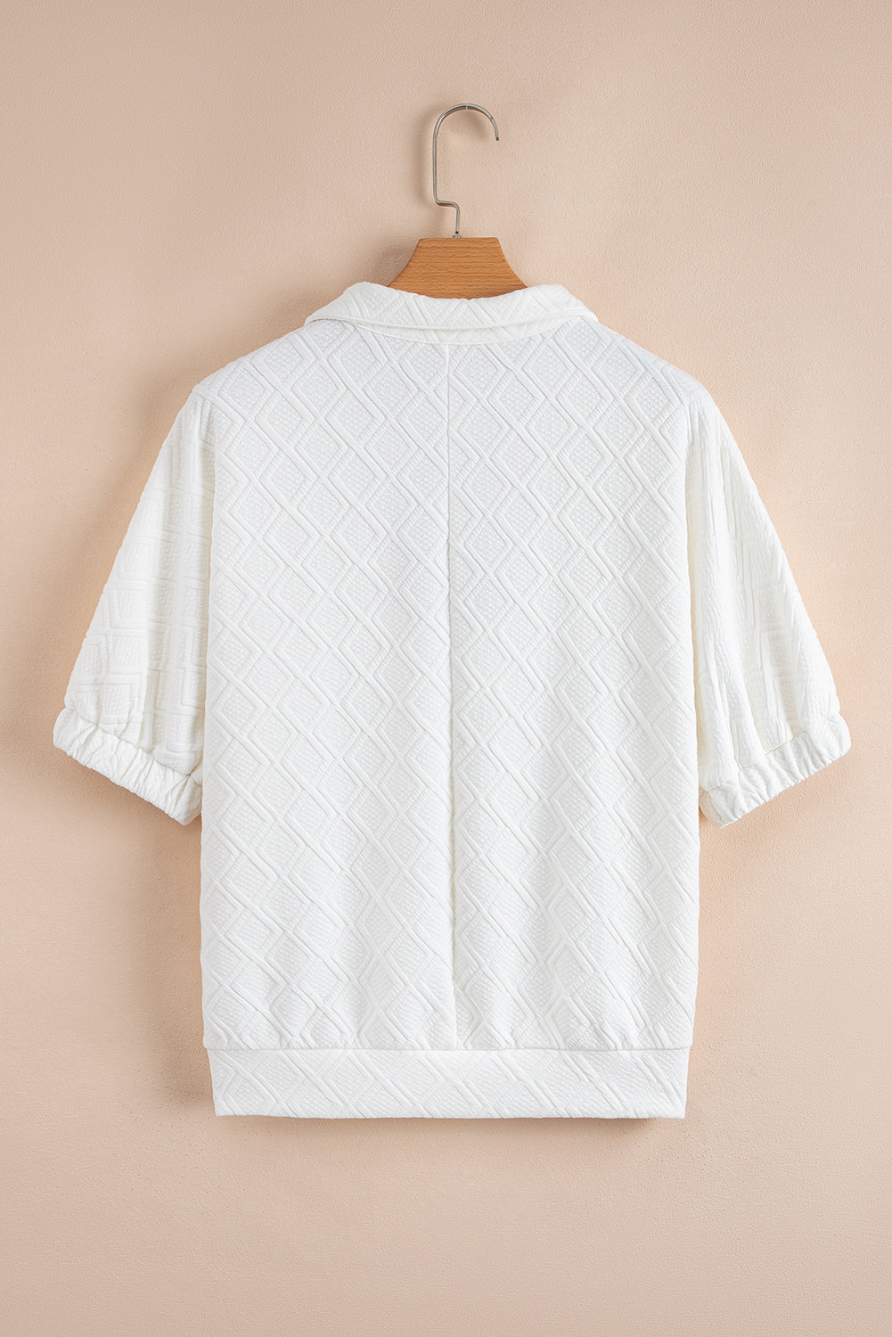 White Contrast Striped Collar Patchwork Textured Half Sleeve Blouse-Bella Boutique Collective