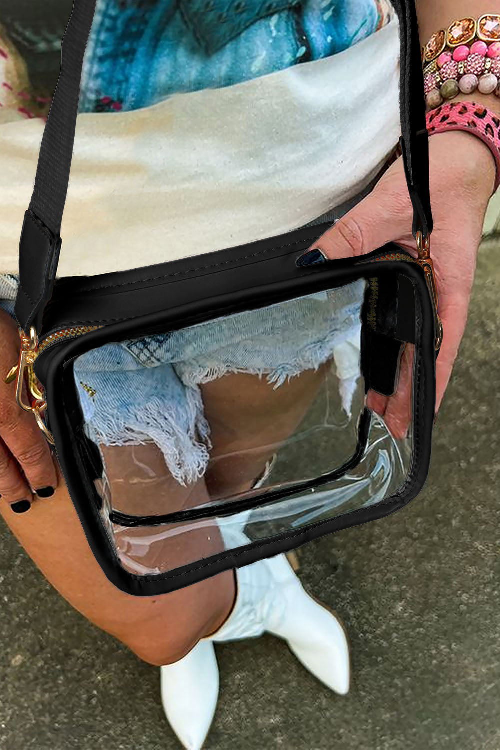 Black Clear PVC Leather Strap Crossbody Bag-Bella Boutique Collective