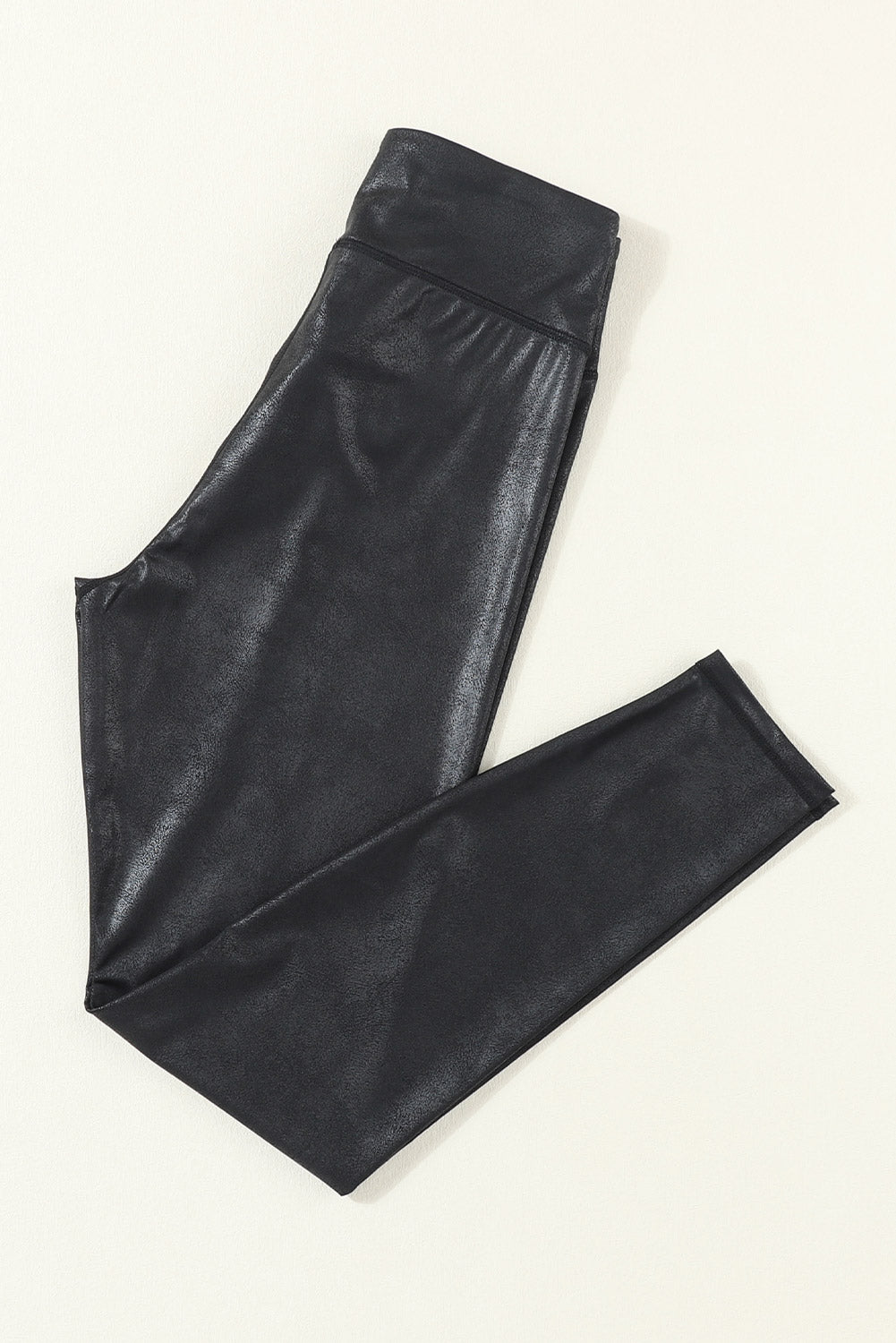Black Crossed Dip Waist Sleek Leather Leggings-Bella Boutique Collective