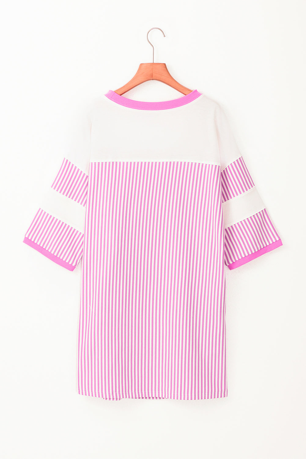 Phalaenopsis Striped Patchwork Three Quarters Sleeve Loose Mini Dress-Bella Boutique Collective