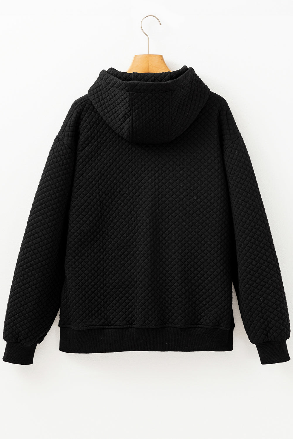 Black Quilted Side Pockets Zipper Hooded Jacket-Bella Boutique Collective