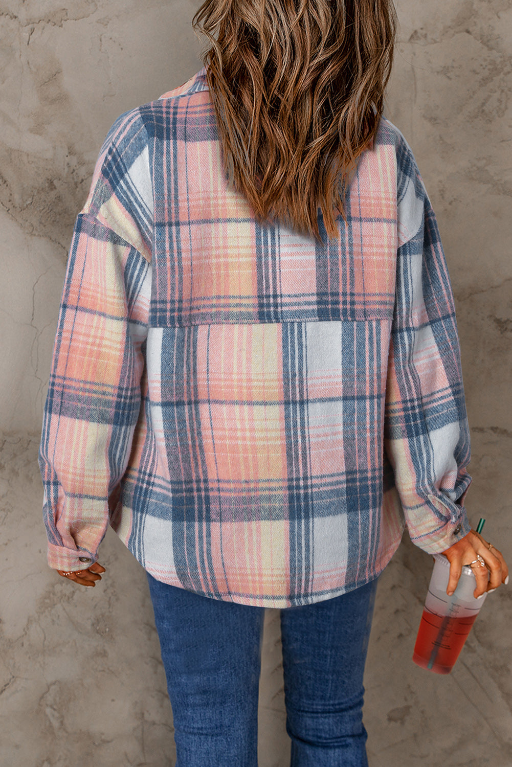 Pink Black/Pink Plaid Flap Pockets Shacket-Bella Boutique Collective