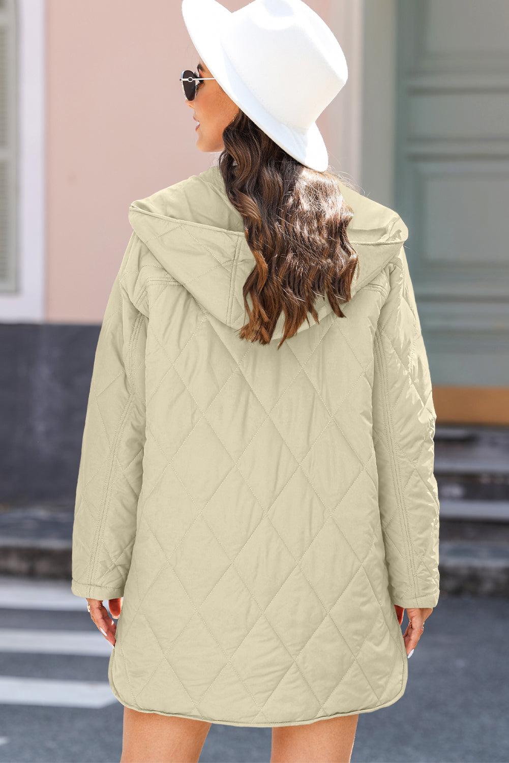 Beige Quilted Snap Button Hooded Coat-Bella Boutique Collective