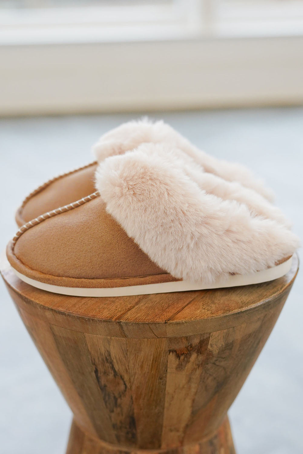 Camel Plush Suede Winter Home Slippers-Bella Boutique Collective