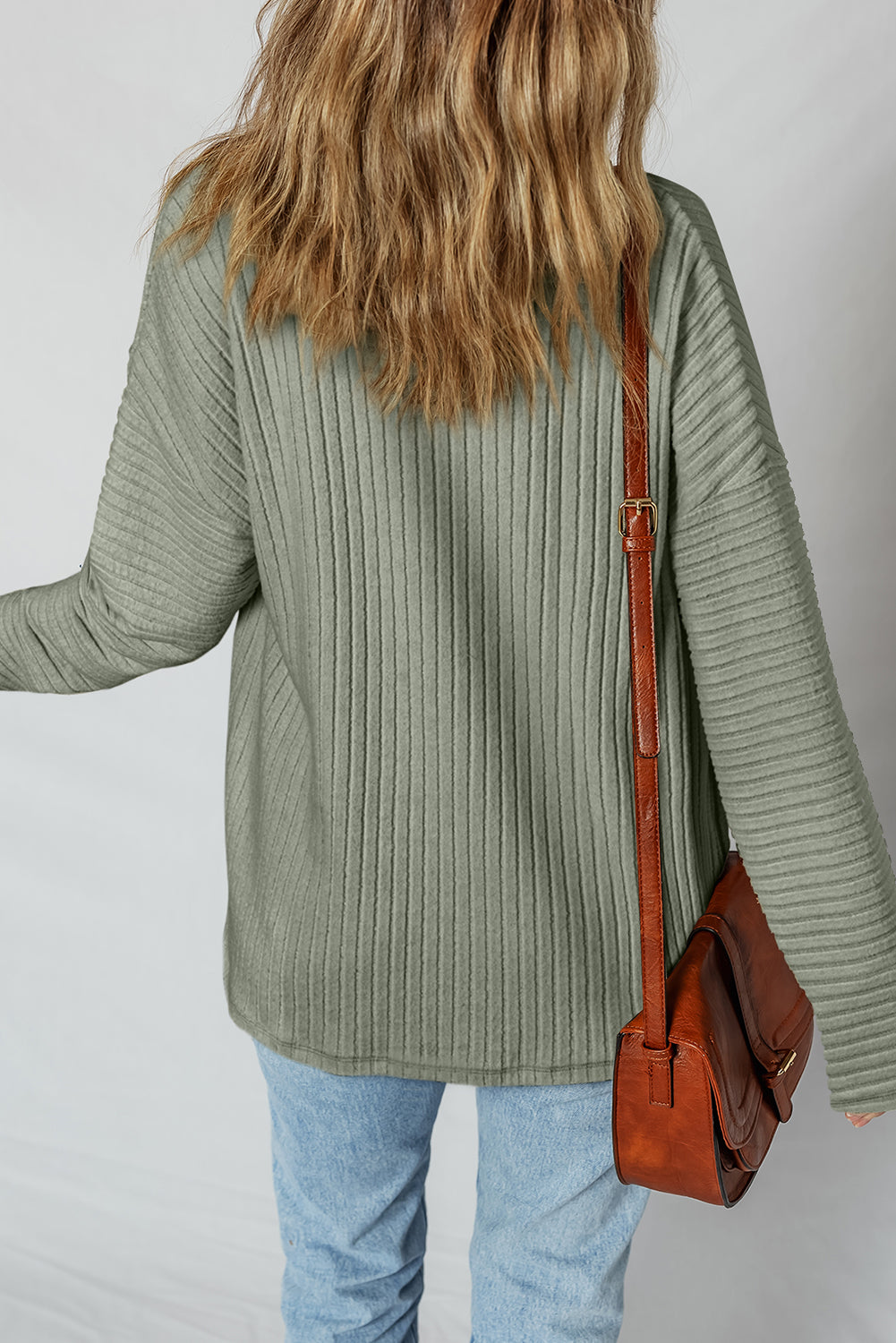 Mist Green Thermal Ribbed Texture Drop Shoulder Button Up Shacket-Bella Boutique Collective