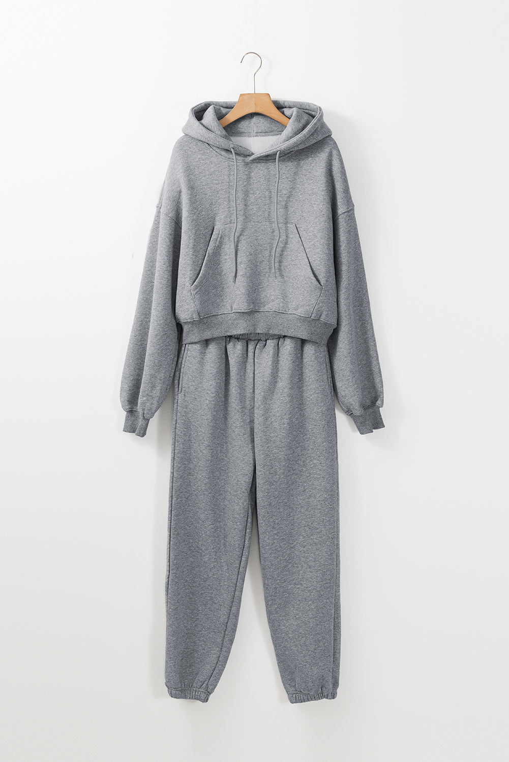 Gray Solid Drop Shoulder Hoodie and Joggers Activewear Set-Bella Boutique Collective