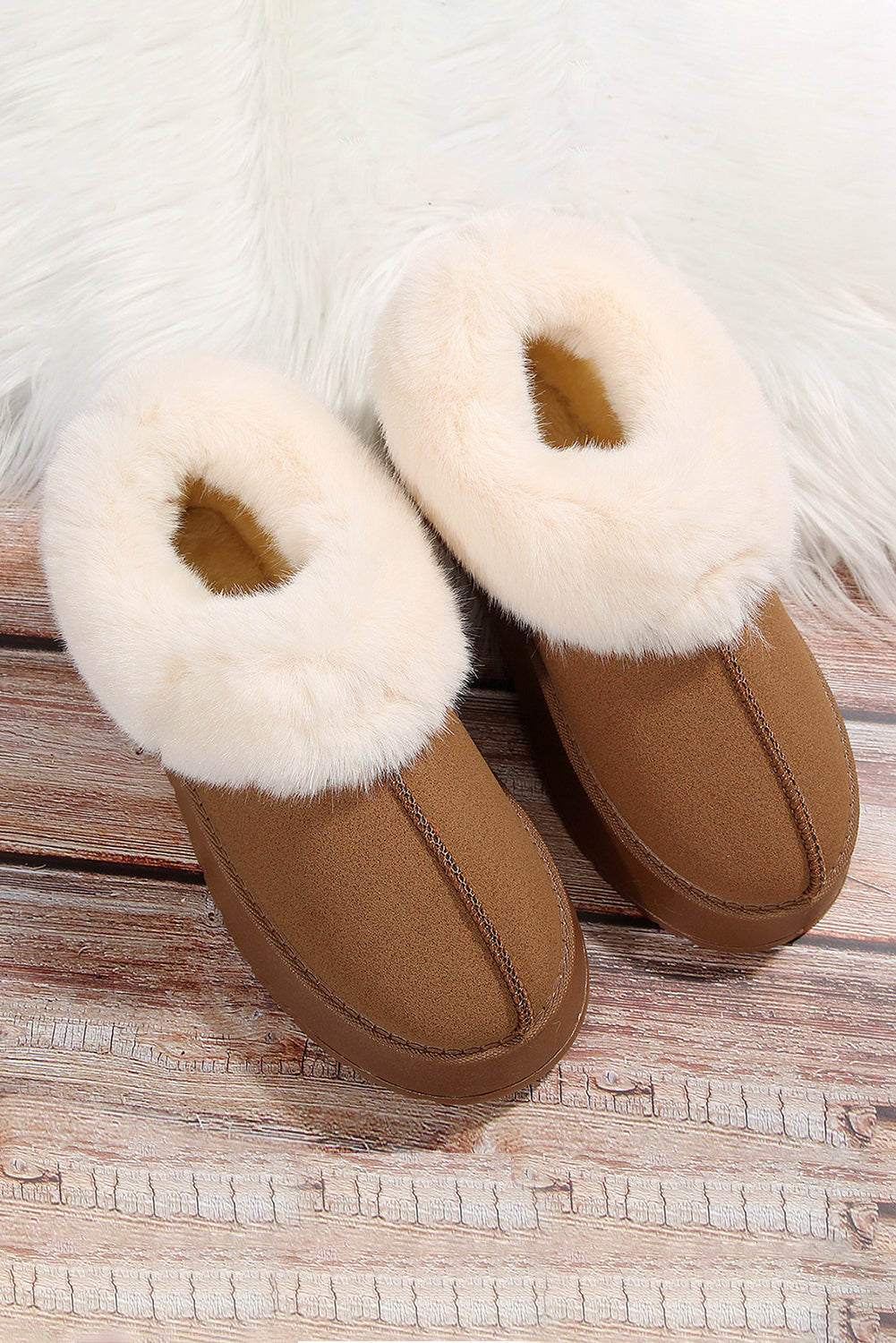 Chestnut Plush Suede Trim Thick Sole Flat Snow Boots-Bella Boutique Collective