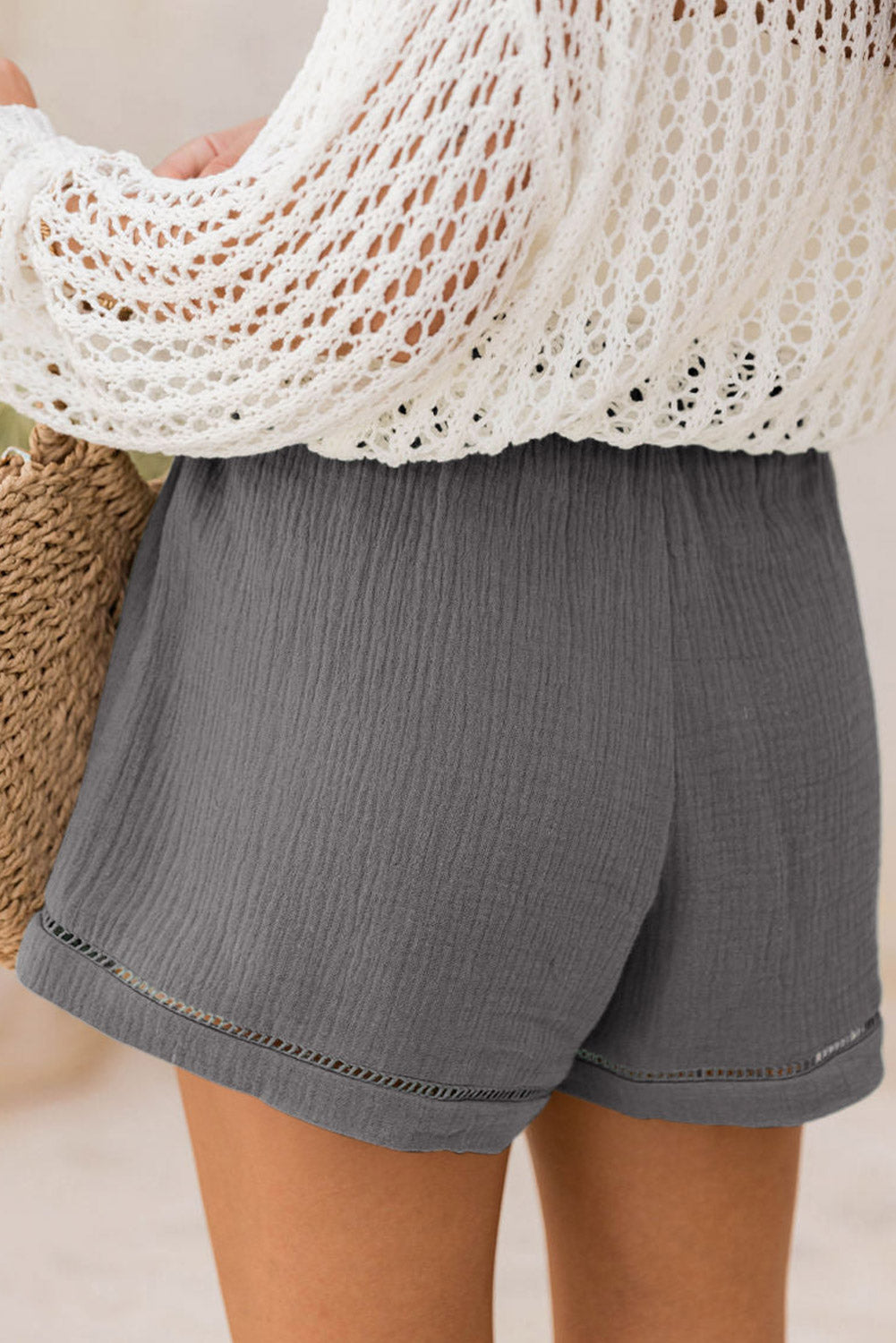 Dark Grey Cotton Gauze Paperbag Shorts-Bella Boutique Collective