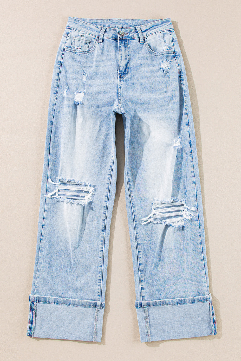 Beau Blue Light Wash Distressed Straight Jeans-Bella Boutique Collective