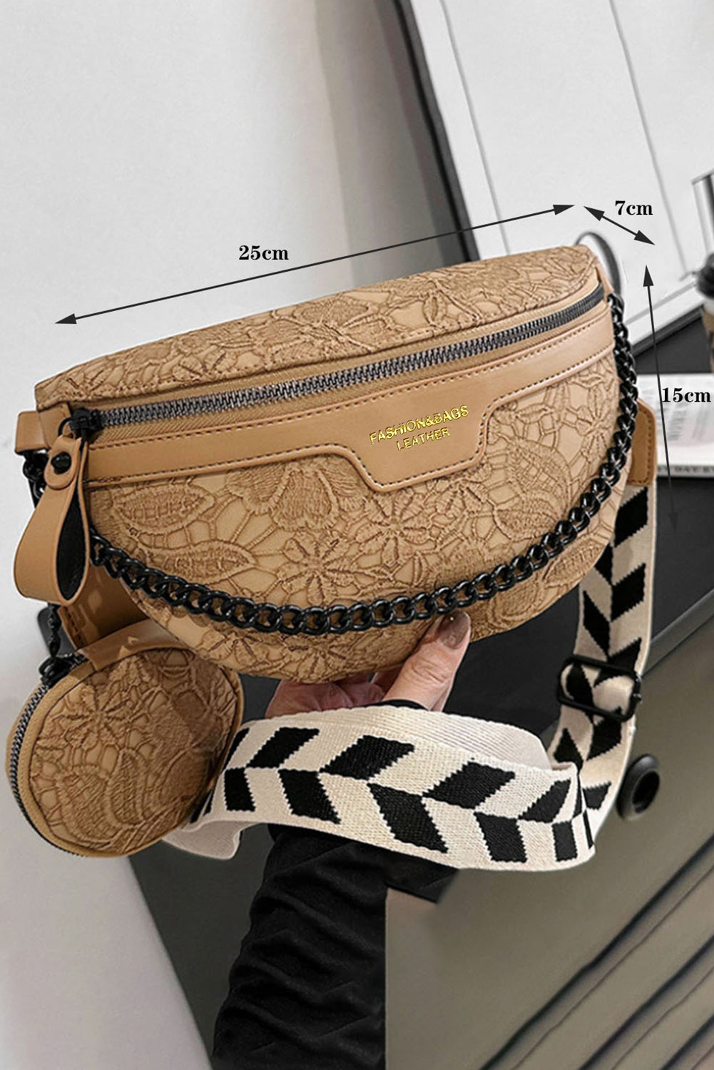 Camel Colorblock Strap Chain Shoulder Bag With Coin Purse-Bella Boutique Collective