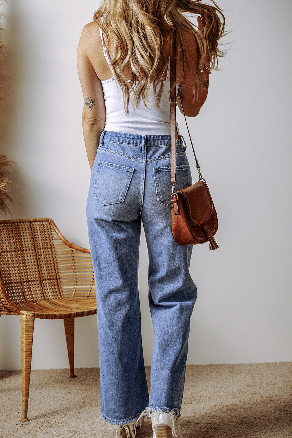 Ashleigh Blue Distressed Raw Hem Straight Leg High Waist Jeans-Bella Boutique Collective